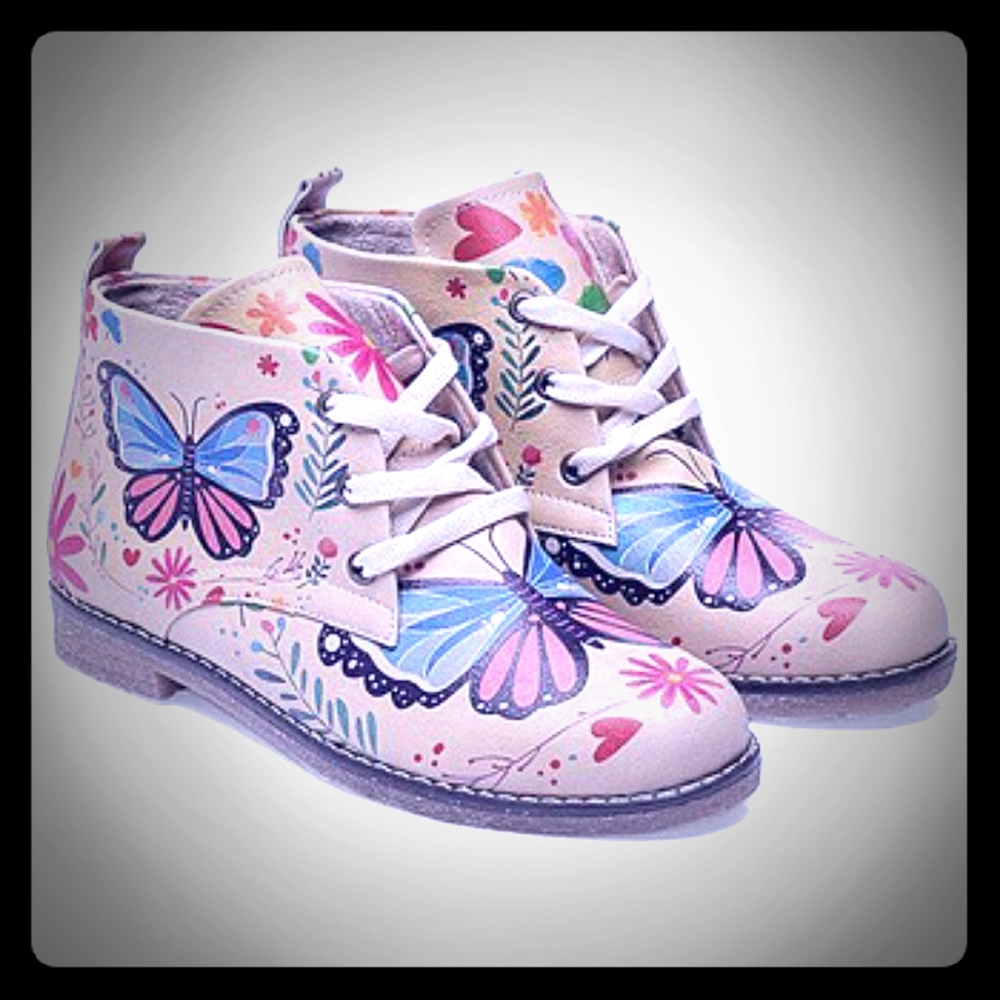 Blue & Pink Butterfly Chukka Boots